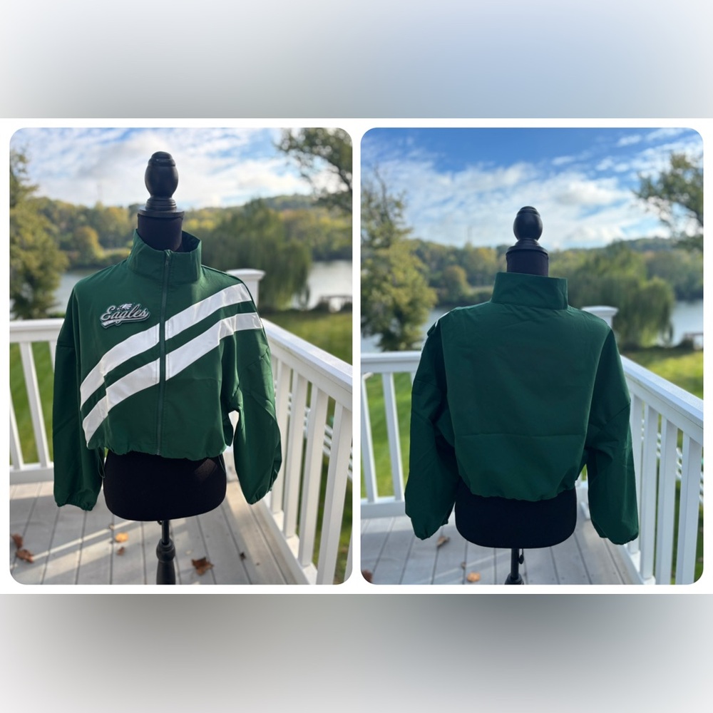 Eagles inspired Womens Crop Green Light Track Jacket with White Stripes